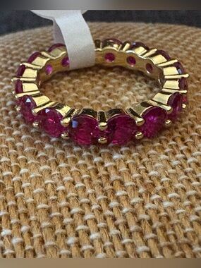 Gold over Solid Sterling Silver Ruby Corundum 5 Carat Infinity Band Size 6